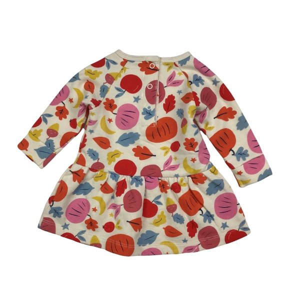 Mini Boden Girls 0-3 month Fall Pumpkin Leaves Long Sleeve Dress Cotton Blend - Picture 2 of 3